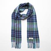 Irish Wool Scarf Long Aqua Navy Check image