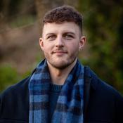 Irish Wool Scarf Long Denim Grey Navy Check image