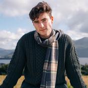 Merino Luxury Wool Scarf Grey Beige &amp;amp; Light Green Check image