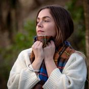 Irish Wool Scarf Long Brown Blue Rust Plaid image