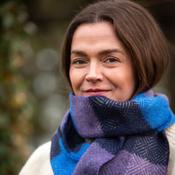Irish Cashmere Merino Scarf Navy Cobalt Purple Diamond Check image