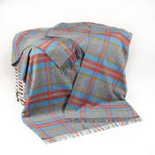 Merino Lambswool Blanket Grey Aqua Orange Mustard Check image