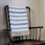 Merino Lambswool Blanket White &amp;amp; Denim Stripe image