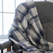 Merino Lambswool Blanket Grey Ecru Plaid image
