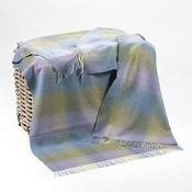 Lambswool Throw Blue Green Lilac Herringbone Check image