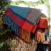 Lambswool Throw Orange Green Yellow and Wine Check