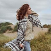 Oversized Merino Scarf Natural Grey Brown Plaid image