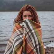 Oversized Merino Scarf White Orange Green Plaid image
