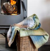 Mohair Throw Cream, Pale Blue, Pale Green &amp;amp; Grey Mix Block Check image