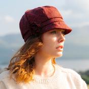 Irish Ladies Tweed Hat Red Deep Purple Herringbone Donegal (with rosette) image