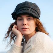 Irish Ladies Tweed Hat Brown Turquoise Herringbone Donegal (with rosette) image