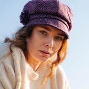 Irish Ladies Tweed Hat Pink Deep Purple Herringbone Donegal (with rosette) image