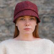 Irish Ladies Tweed Hat Red Deep Purple Herringbone Donegal image