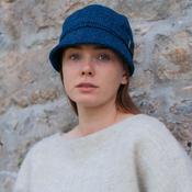 Irish Ladies Tweed Hat Royal Blue Navy Herringbone Donegal image