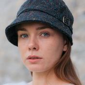 Irish Ladies Tweed Hat Brown Turquoise Herringbone Donegal image