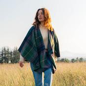 Lambswool Cape Green Navy Purple Plaid