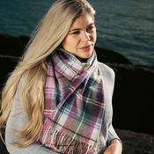 Merino Luxury Wool Scarf Green Blue Pink Plaid image