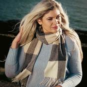 Merino Luxury Wool Scarf Cream Brown &amp;amp; Black Block Check image