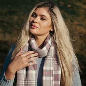 Merino Luxury Wool Scarf Pale Grey White &amp;amp; Pink Check image