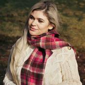 Irish Wool Scarf Long Pink Maroon Check image