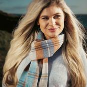 Irish Wool Scarf Long Blue Grey Rust Plaid image