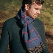 Irish Cashmere Merino Scarf Denim with Beige Red Windowpane image