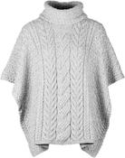 Aran Cowl Neck Poncho - Feather Grey
