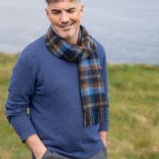 Irish Wool Scarf Short Blue and Orange Mix Check image