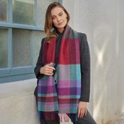 Irish Wool Scarf Long Bright Pink and Purple Check image