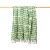 Merino Wool Cashmere Throw Green Cream Herringbone Check image