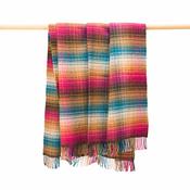 Merino Wool Cashmere Throw Pink Orange Teal Camel Brown Cream Check image