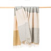 Merino Lambswool Blanket Camel Beige Grey Herringbone Stripe image
