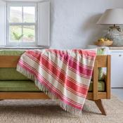 Merino Lambswool Blanket Pink Orange White Stripe image