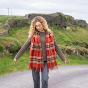 Oversized Merino Scarf Rust Brown Beige Plaid image