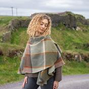 Lambswool Cape Green Brown Orange Cream Check image
