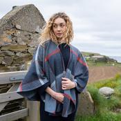 Lambswool Cape Blue Navy Rust Red Check