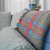 Merino Lambswool Blanket Grey Aqua Orange Mustard Check image