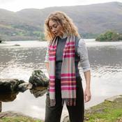 Merino Luxury Wool Scarf Pink Wine Orange Stone Check