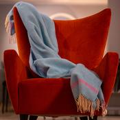 Merino Wool Cashmere Throw Aqua Cream Purple Herringbone image