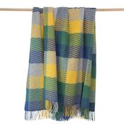Merino Wool Cashmere Throw Blue Grey Yellow Green Block Textured Twill image