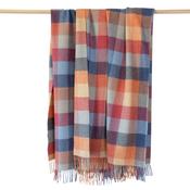 Merino Lambswool Blanket Blue Orange Red Herringbone Block image