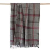 Merino Lambswool Blanket Pebble Grey Pink Coral Check image