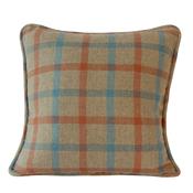 Ballyartella Cushion Straw Teal Orange Tattersall Check Herringbone image