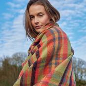 Merino Wool Cashmere Throw Green Coral Rust Slate Plum Check Herringbone image