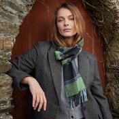 Irish Wool Scarf Long Green Charcoal Multi Block Check