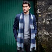 Irish Wool Scarf Long Blue Navy Multi Block Check image