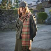 Irish Wool Scarf Long Mixed Greens Red Check