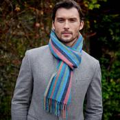 Irish Wool Scarf Long Green Blue Red Rust Navy Herringbone Stripe image