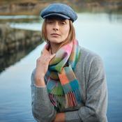 Irish Wool Scarf Long Green Pink Orange Teal Block Check image