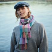 Irish Wool Scarf Long Purple Heather Green Blue Block Check image